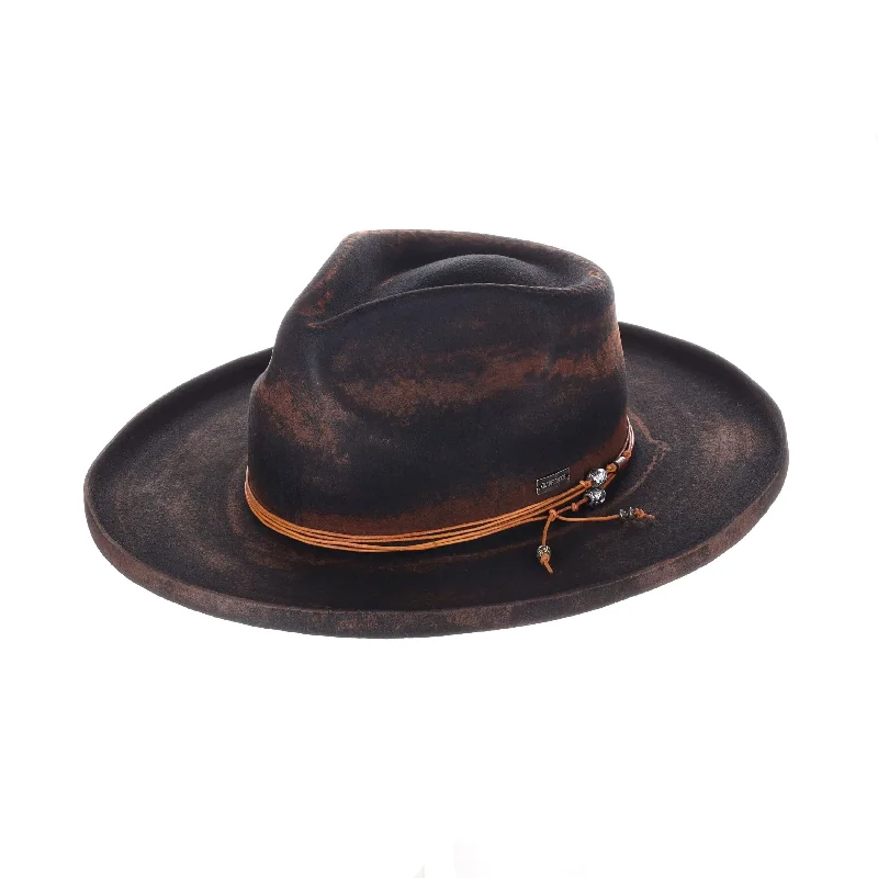 Stylish wool fedora hats for men with narrow brims for contemporary flair -DapperFam Brownstone Distressed Wide Brim Wool Fedora