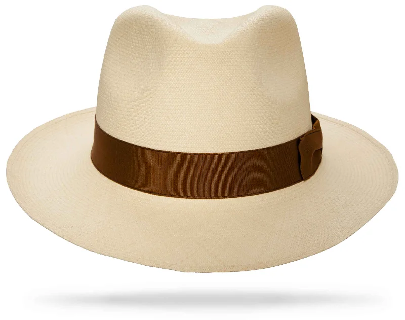 Handmade straw hat for women with intricate weaving and boho style -Montecristi Havana BRONZE band