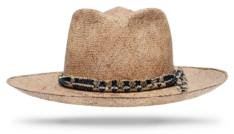 Elegant straw sun hat for women with large brim and stylish band for chic look -Montecristi Earth Dyed wide brim band M