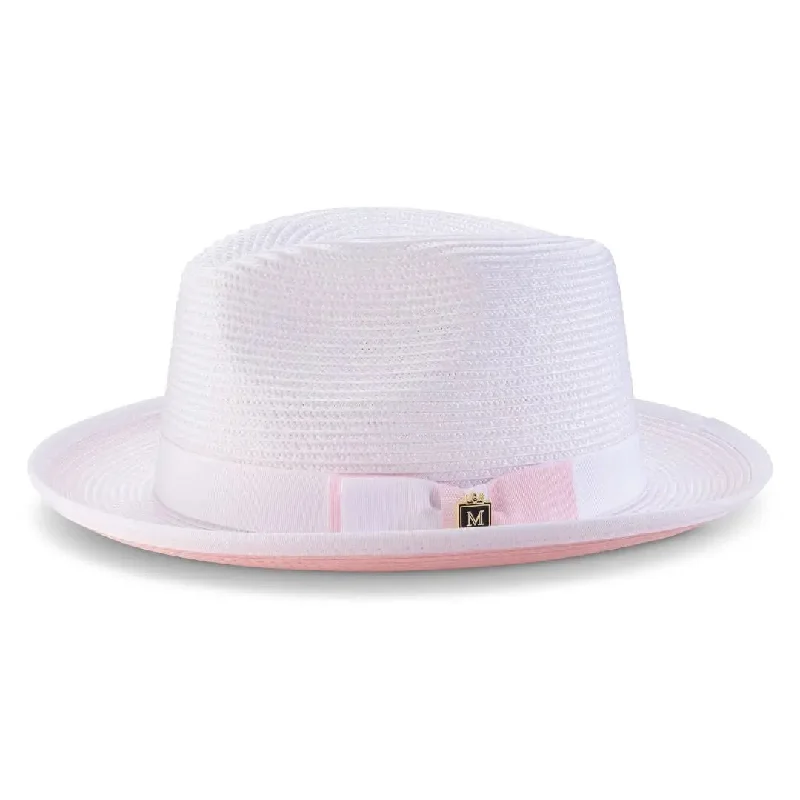 High-end felt fedora hats for women with premium finishes and sophisticated style -Montique Collins Pinch Front Color Bottom Straw Fedora