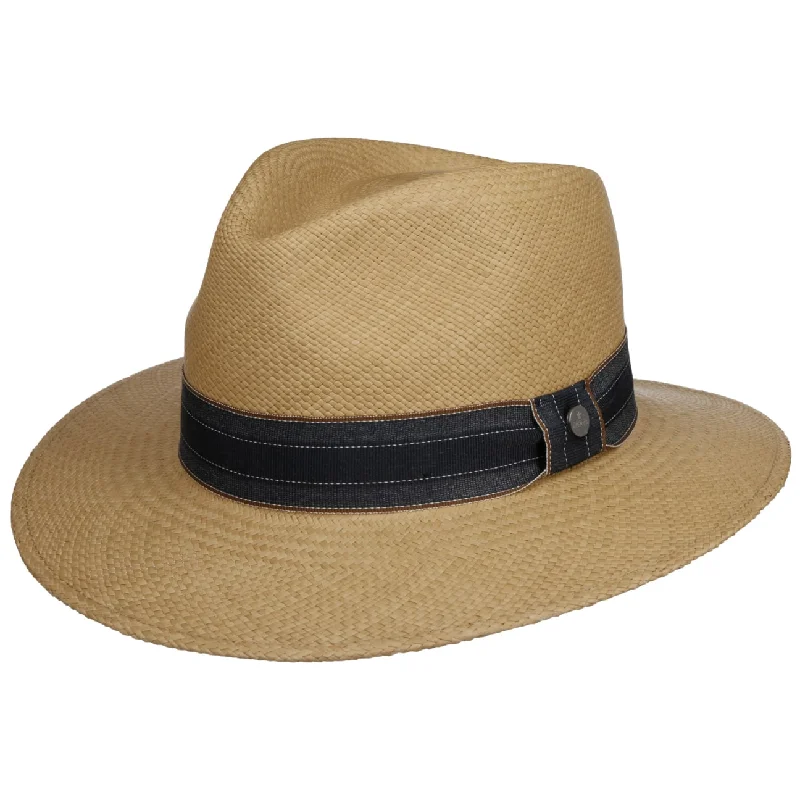 Classic straw boho hat for women with natural materials and laid-back style -Denim Band Traveller Panama Hat by Lierys