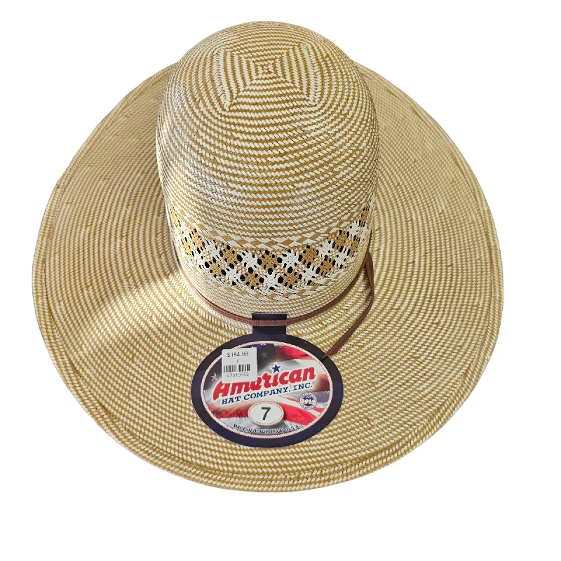 Beach-ready straw sun hat for women with adjustable chin strap and sun protection -American Hat Co. Straw Hat - #1044 OPEN CROWN