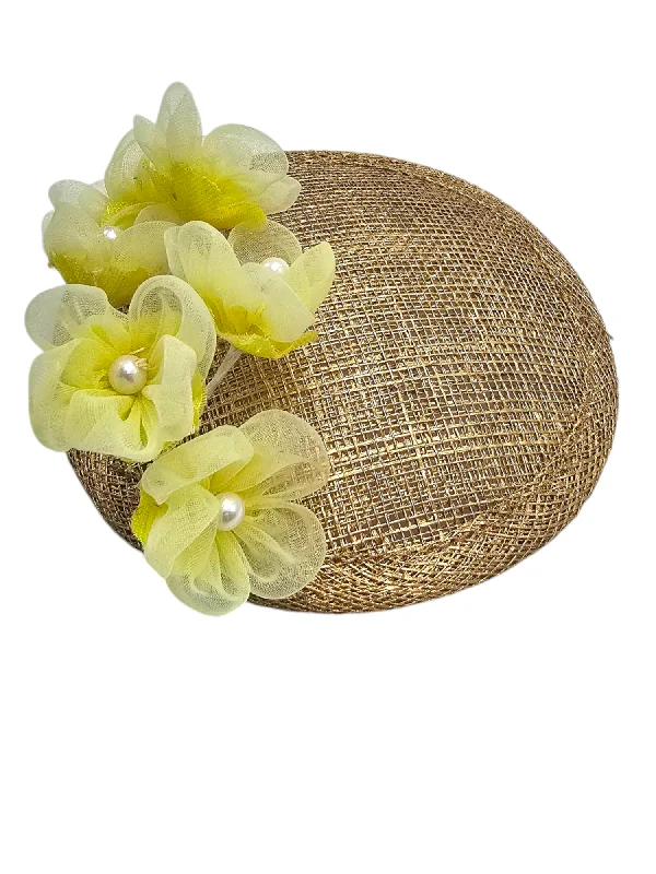 Lightweight felt hat for warm weather style -Gold Fascinator For Girls (Huckleberry)