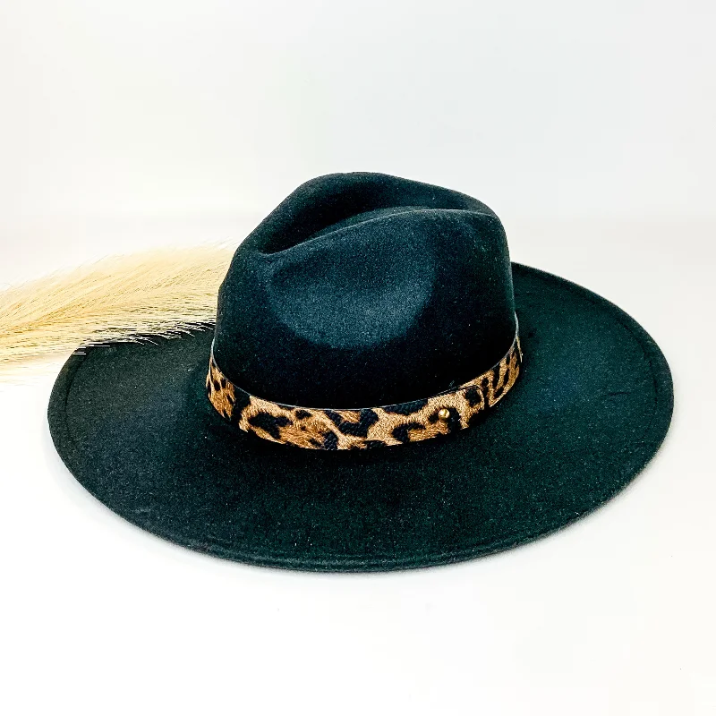 Handcrafted wool felt hat for unique beauty -Best of Me Rancher Faux Felt Hat with Leopard Print Hat Band in Black