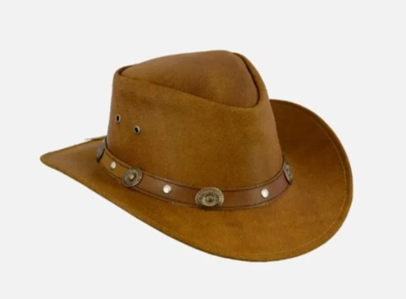 Elegant cowboy hats for men with satin ribbon bands and luxurious finish -Cowboy Hat Outback Hat Unisex Western-Style Hat For Men Brown Suede Hat For Women Gift For Him Gift For He