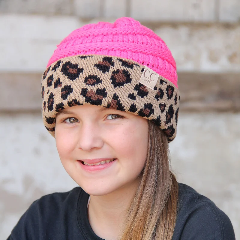 Retro cap with 80s-inspired color blocks -MB-45KID-New Candy Pink Leopard Kid Messy Bun