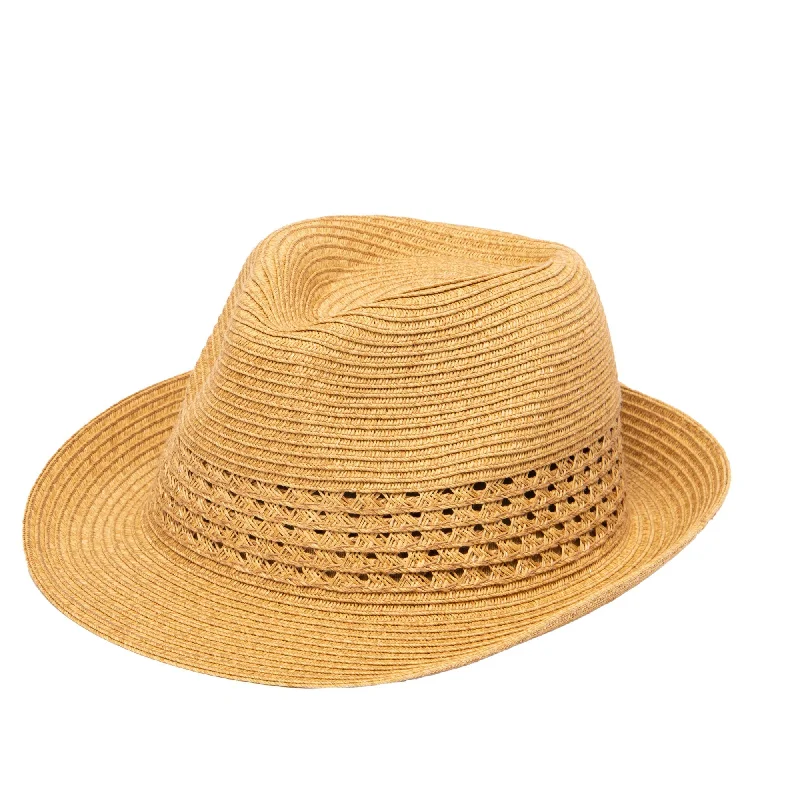 Casual fedora hats for women with soft cotton material for warm weather comfort -Everyday Fedora - Women's Fedora W/ Open Weave Inset