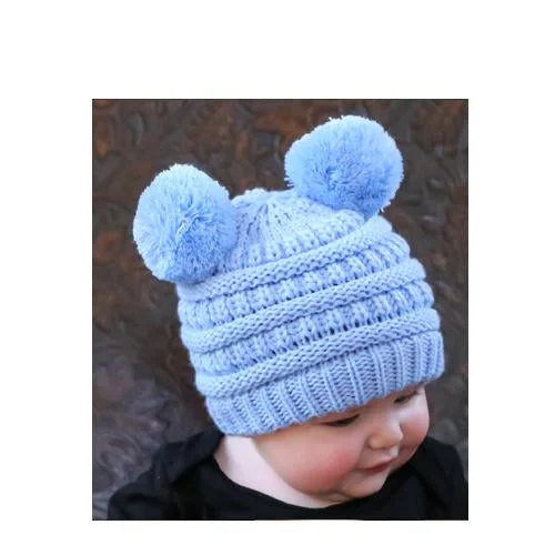 Bold graphic cap for standout fashion flair -Baby-23 Double Pom Beanie Pale Blue