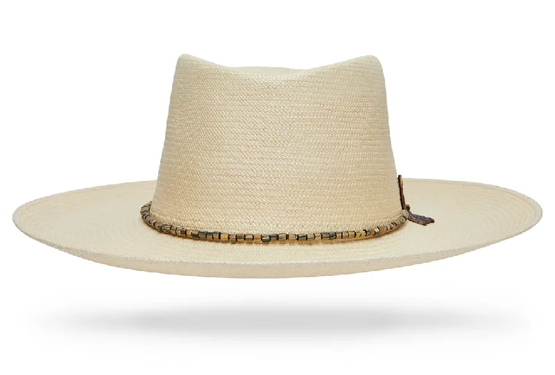 Classic straw boater hat for men with crisp design and summer appeal -Outback- Natural