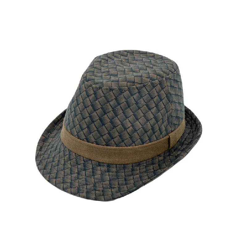 Custom fedora hats for men with embroidered initials for personalized style -Criss-Cross Pattern Fedora Hat Classic Trilby Short Brim Cap LD61543