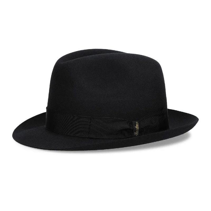 Comfortable felt fedora hats for men with moisture-wicking lining for all-day wear -Borsalino Damiano in Black Marengo Felt Fedora Made in Italy