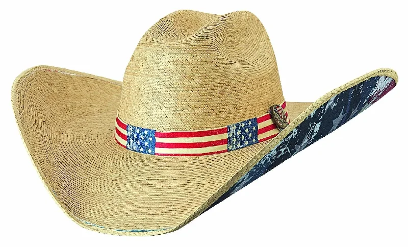 Cowboy hats for men with intricate tooling and metal accents for a rugged western look -Bullhide Truly American - Mexican Palm Straw Cowboy Hat