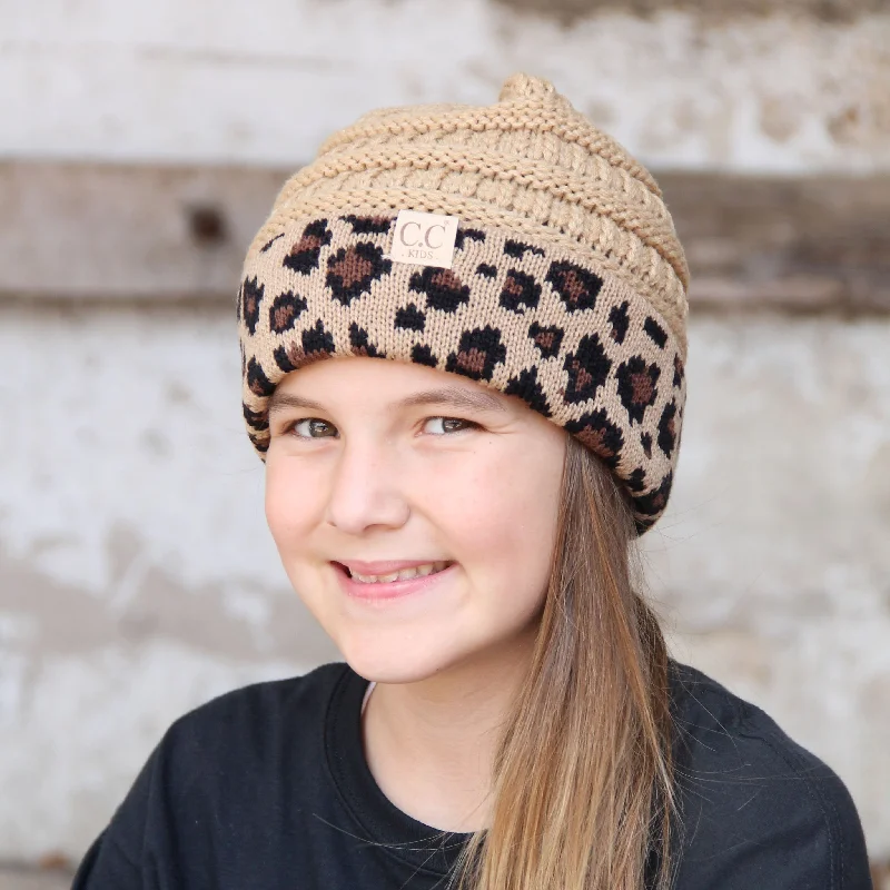 Fitted baseball cap for team uniform fit -KID-45 Camel Leopard Youth Beanie