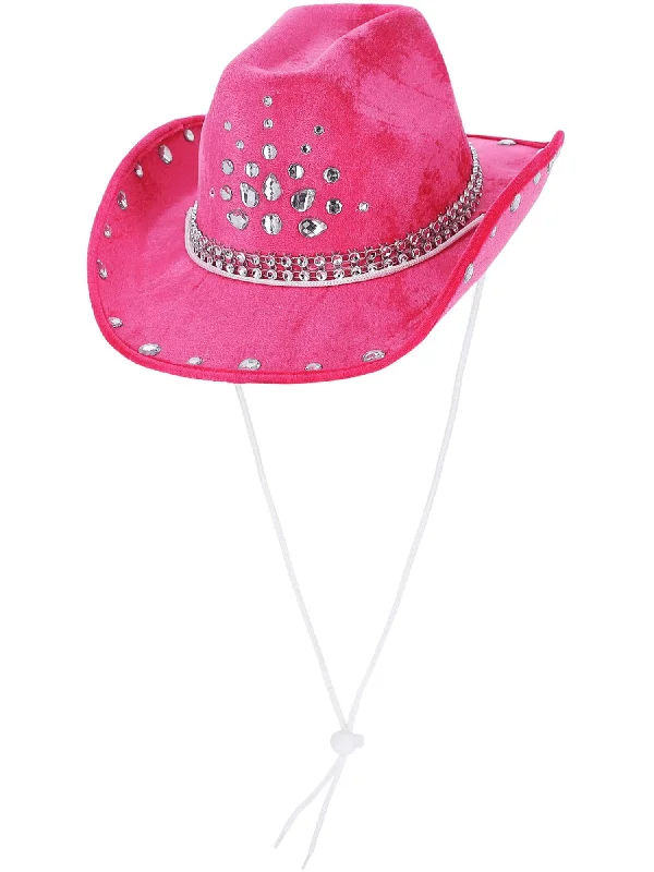 Custom cowboy hats for men with personalized band and initials for uniqueness -Hot Pink Rhinestone Cowboy Hat