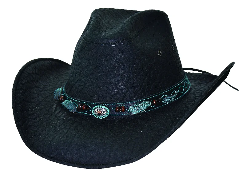 Cowboy hats for women with suede leather and feather embellishments for rustic charm -Bullhide Serenade - Leather Cowboy Hat