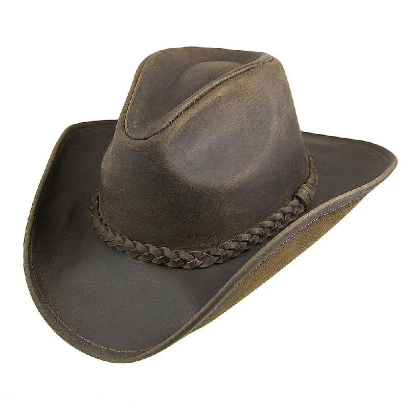 Elegant cowboy hats for men with beaded bands and native-inspired designs -Jaxon & James Buffalo Leather Cowboy Hat - Chocolate