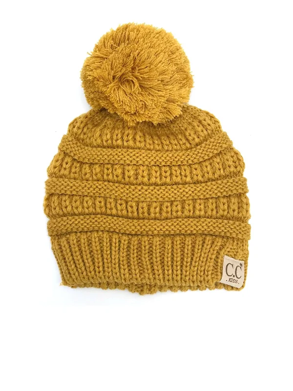 Washed denim cap for broken-in softness -YJ-847 POM Mustard Kid Beanie