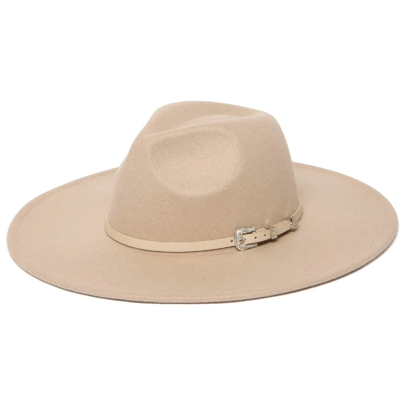 Classic fedora hats for women with neutral tones for versatile fashion -Beverly - Pinch Crown Fedora with Western Buckle