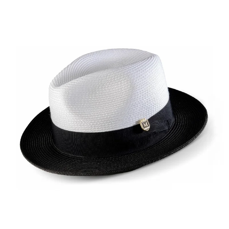 Luxury fedora hats for men with silk ribbon and premium finishes -Montique Malik Straw Color Block Fedora