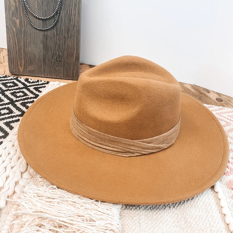 Durable wool felt hat for outdoor durability -Perfect Pick Faux Felt Hat with Matching Band in Tan