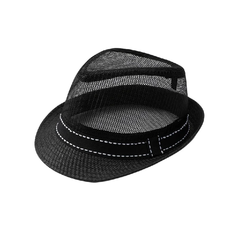 Vintage fedora hats for women with retro patterns and classic styling -Mesh Fedora Hat Short Brim with Band  Sun Trilby Straw Panama YZ60179