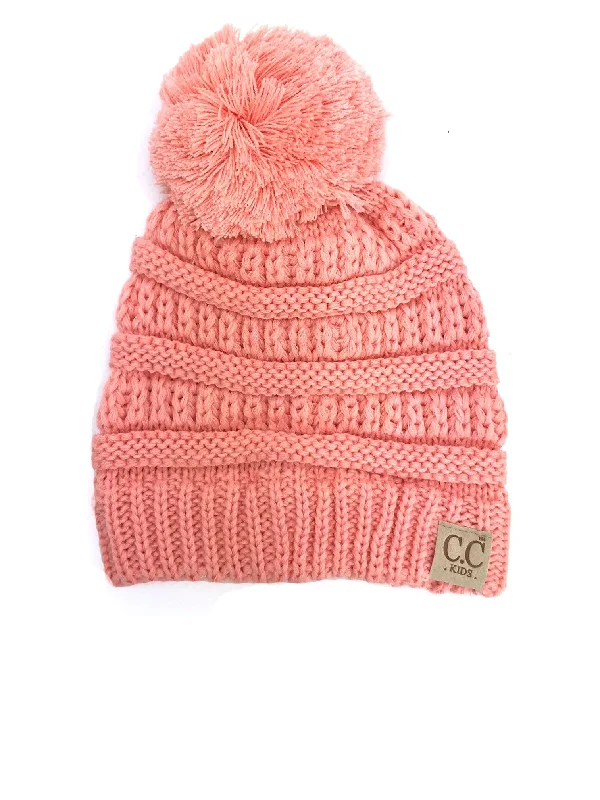 Adjustable cap with sturdy velcro closure -YJ-847 POM Peach Kid Beanie