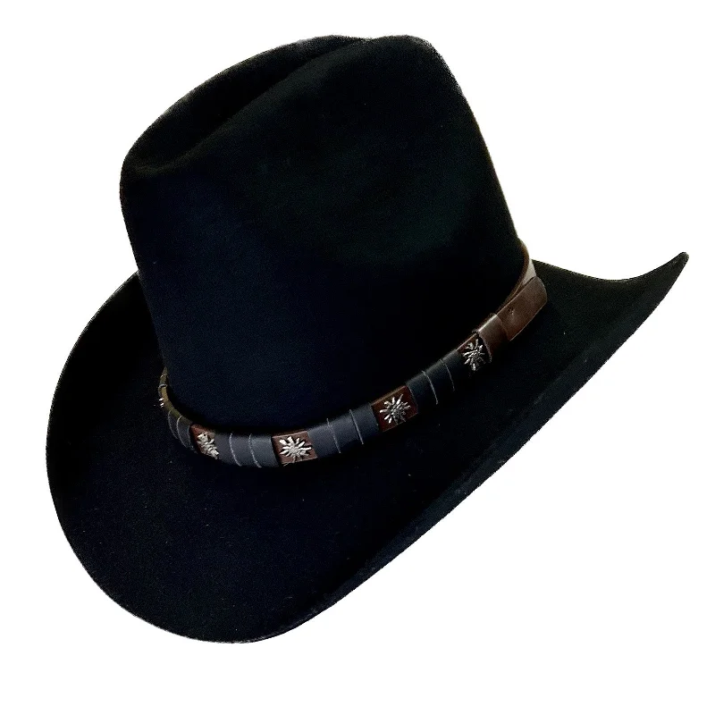 Warm felt hat with plush interior lining -Black Wool Felt Cattleman Western Cowboy Hat