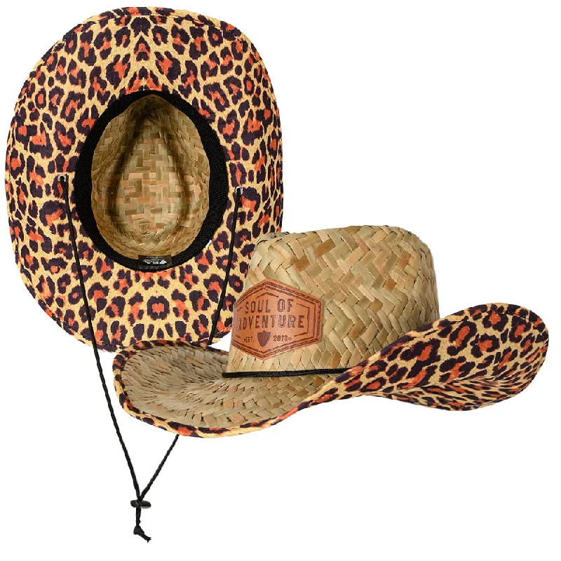 Cute straw hat for women with bow detail and soft, summery look -Cowboy Straw Hat | Cheetah