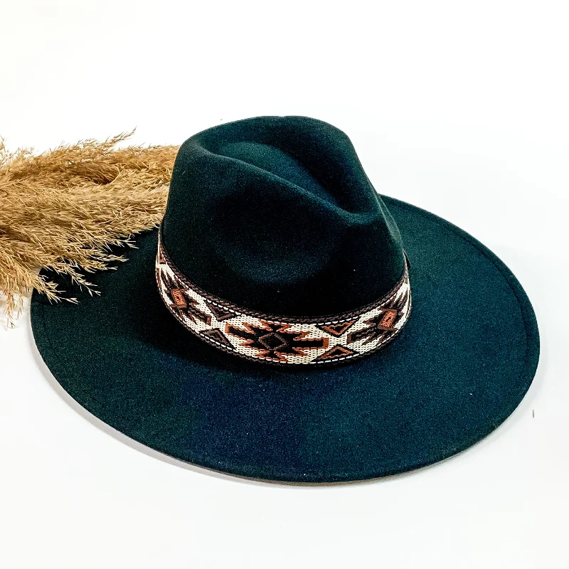 Casual felt hat with simple wool design -Late Night Talks Rancher Faux Felt Hat with Aztec Print Embroidered Hat Band in Black