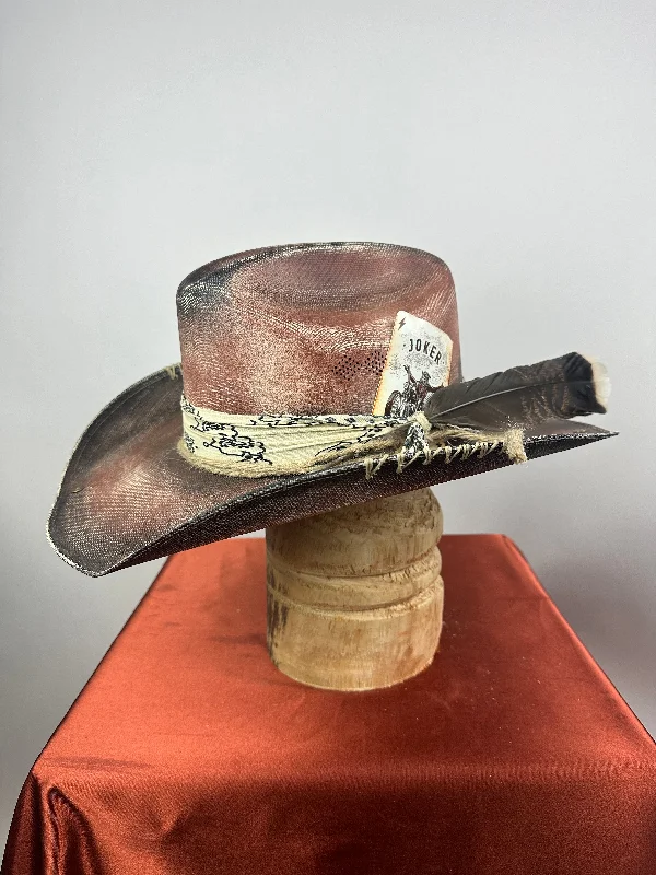 High-quality straw hat for men with a wide brim and durable construction -Brown Distressed Straw Western