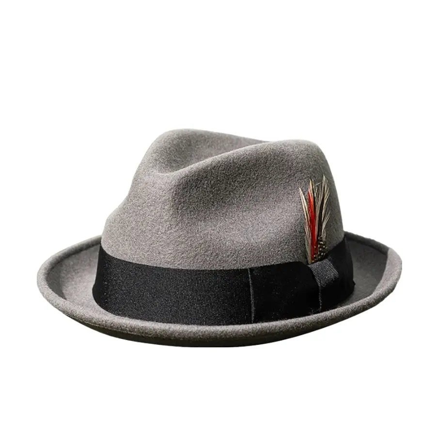 Vintage wool felt hat for nostalgic style -Brunner Feather Wool Fedora Hat