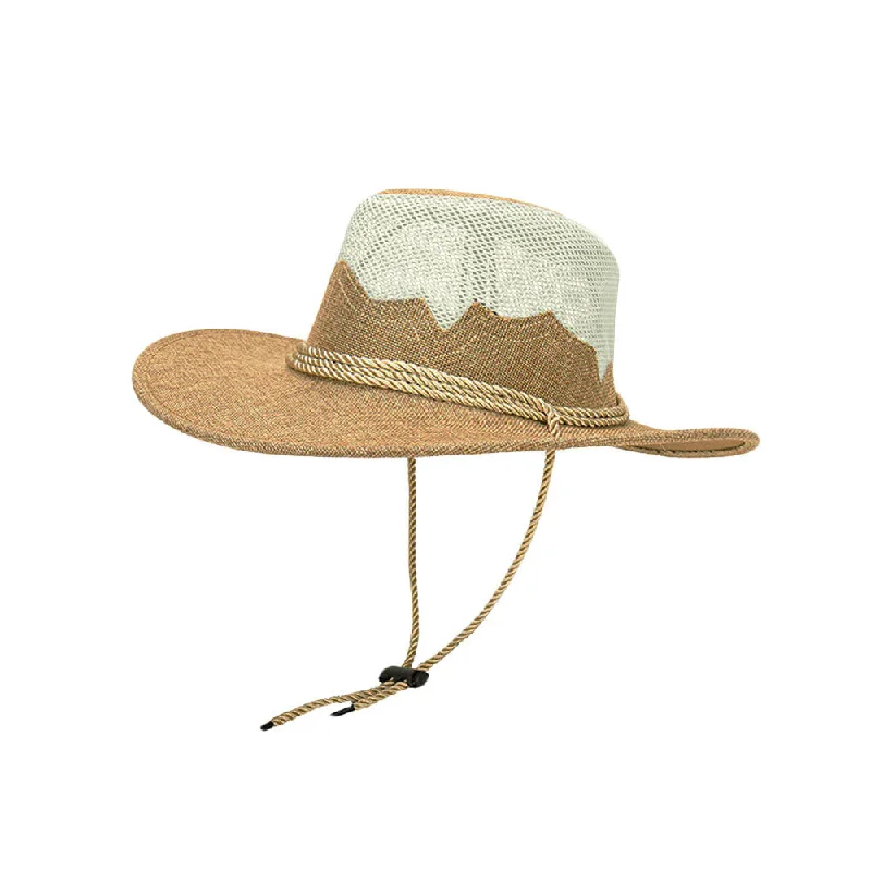 Custom-made cowboy hats for men with high-quality felt and leather accents -Linen Mesh Western Cowboy Hat Wide Brim Breathable Sun Hat YZC0180