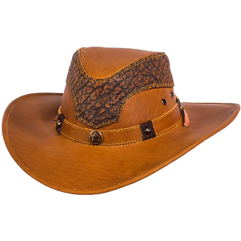 Western cowboy hats with decorative bands and turquoise accents for a vintage look -La Sierra Leather Hat by Stone Hats