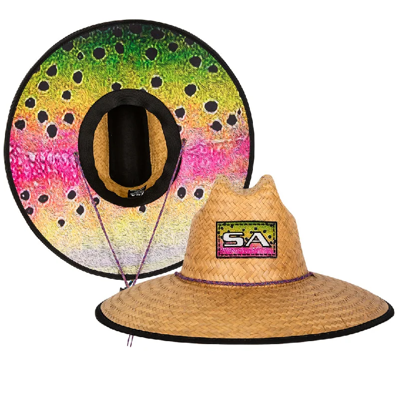 Natural straw sun hat for men with breathable design for hot weather -Palms Under Brim Straw Hat | Rainbow Trout