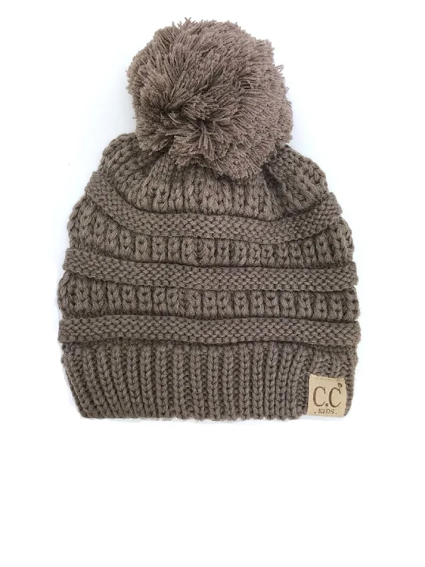 Classic cap with curved bill silhouette -YJ-847 POM Taupe Kid Beanie