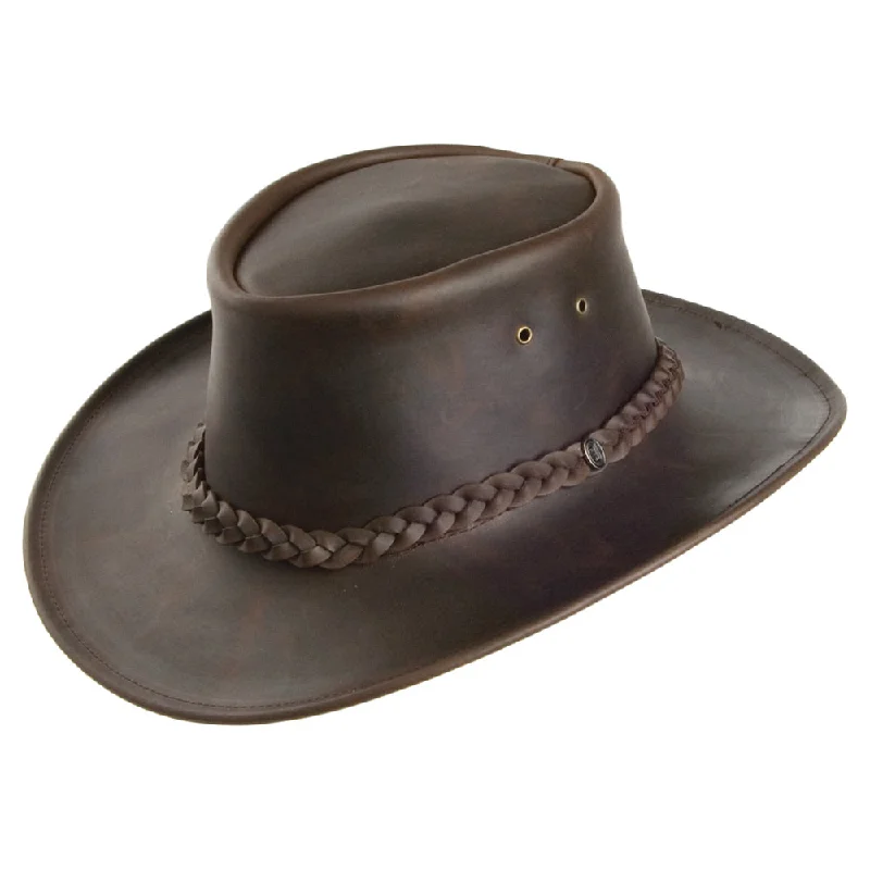 Custom cowboy hats for men with personalized band and initials for uniqueness -Jaxon & James Crushable Leather Outback Hat - Brown