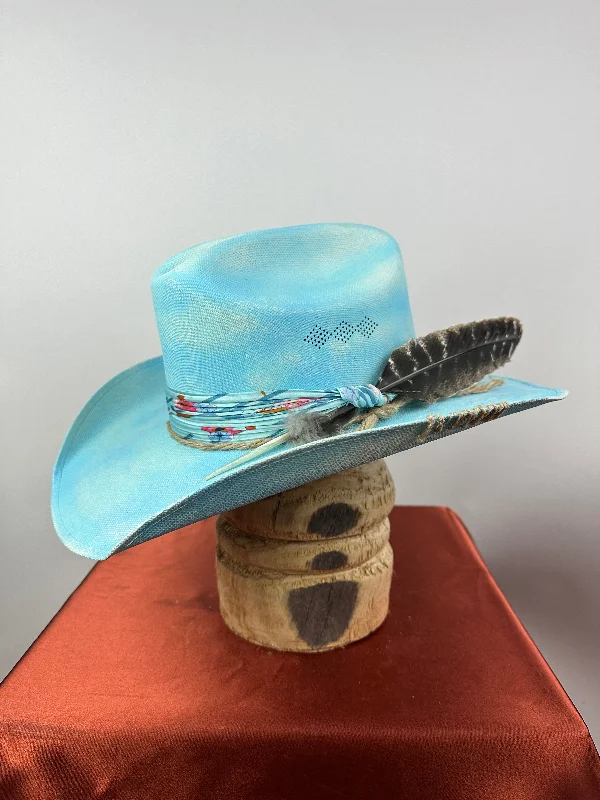 Classic straw boater hat for men with crisp design and summer appeal -Turquoise Western Straw