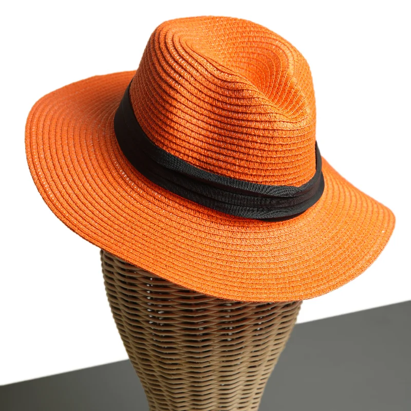 Comfortable straw fedora hats for women with ventilation for breathability -Chokore Straw Fedora Hat with Wide Brim (Orange)