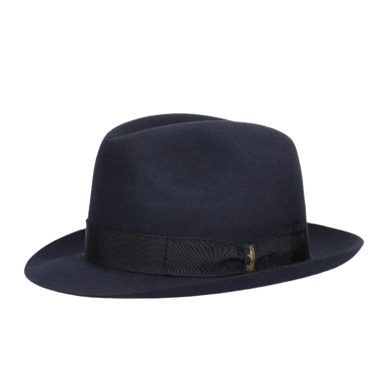 Modern fedora hats for men with bold prints and statement bands for fashion-forward looks -Borsalino Damiano in Blueberry Marengo Felt Fedora Made in Italy