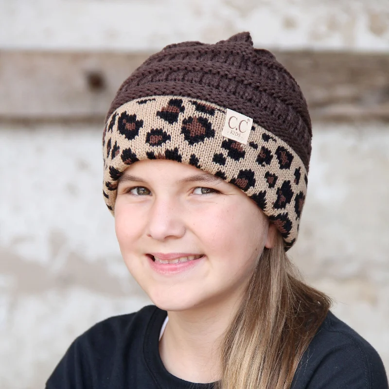 Camo trucker cap for outdoor adventure style -KID-45 Brown Leopard Youth Beanie