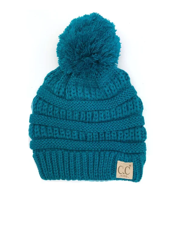 Camouflage cap with adjustable strap back -YJ-847 POM Teal Kid Beanie