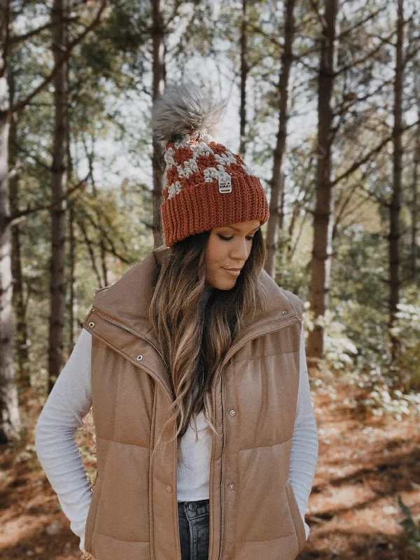 Washed cap with soft vintage feel -Chunky Check Beanie | Redwood