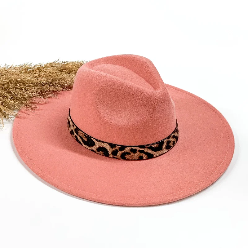 Luxury felt hat with fine wool blend -Best of Me Rancher Faux Felt Hat with Leopard Print Hat Band in Blush