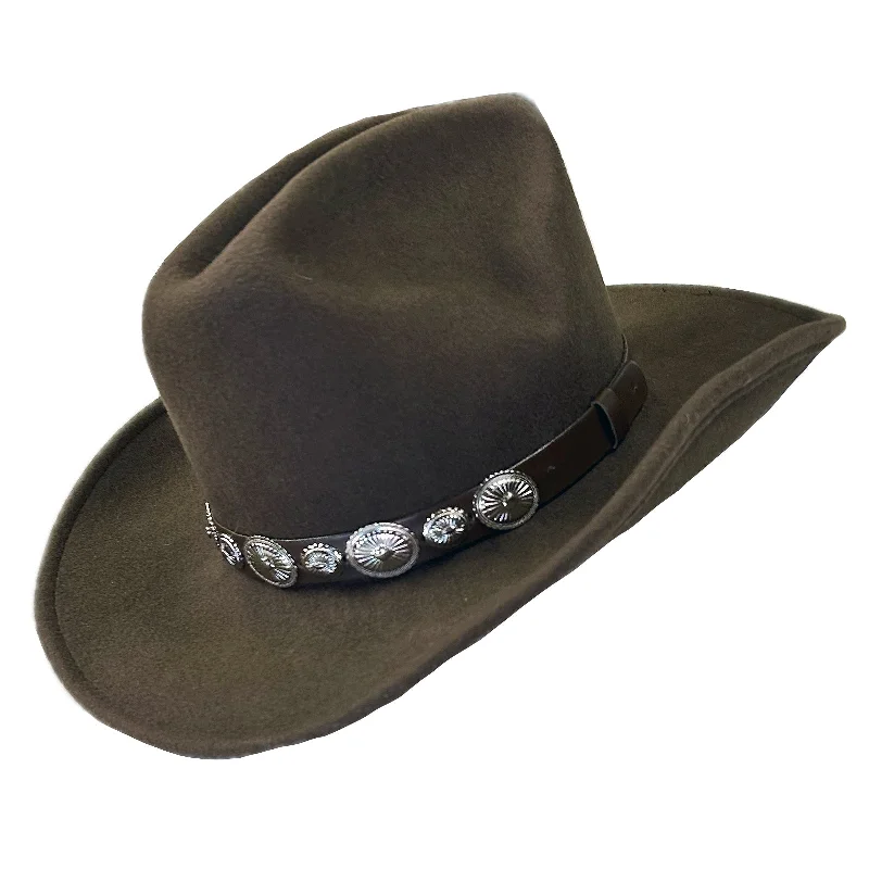 Luxury felt hat with premium wool quality -Crushable Brown Felt Concho Western Cowboy Hat