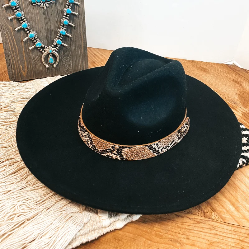 Soft felt hat for gentle head comfort -Gambling Problem Snakeskin Print Band Faux Felt Hat in Black