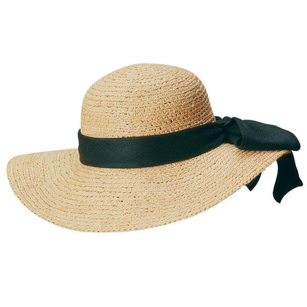 Stylish straw bucket hat for women with casual design and relaxed fit -Scala - Big Brim Raffia Hat with Linen Band