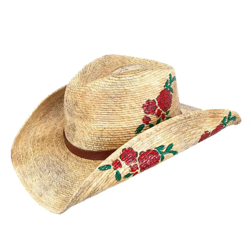 Vintage-inspired straw cowboy hats for men with wide brims and decorative bands -Peter Grimm Rosa - Mexican Palm Straw Cowgirl Hat