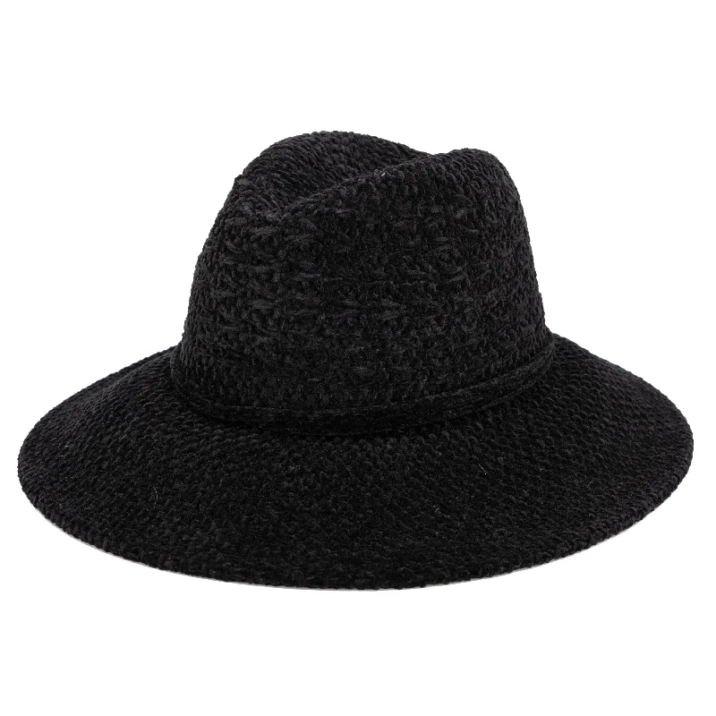 Soft fabric fedora hats for men with cozy interiors for extra warmth -Women's Chenille Knit Wide Brim Fedora