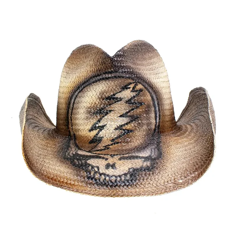 Custom cowboy hats for men with intricate stitching and unique features for personal flair -Peter Grimm Grateful Dead SYF Nothing But A Good Time (Brown) - Straw Cowboy Hat