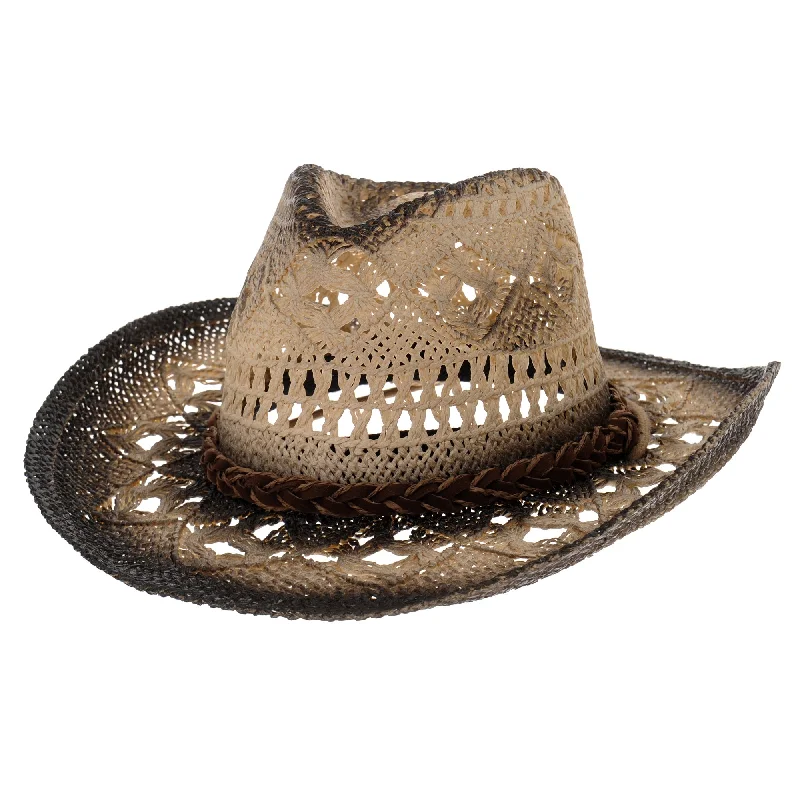 Elegant cowboy hats for men with beaded bands and native-inspired designs -Western Cowboy Hat Cool Paper Straw Banded Chin Strap GN8765